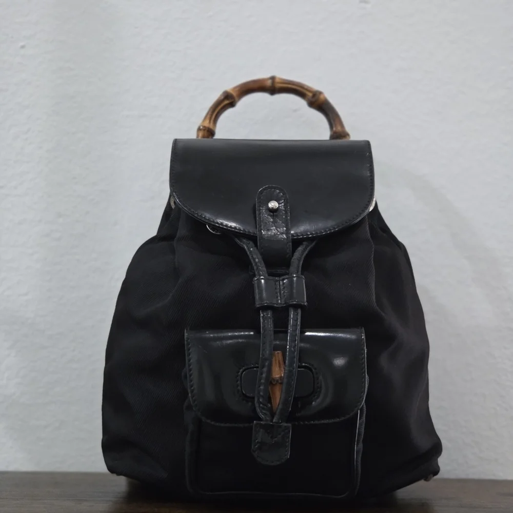 Gucci Vintage Bamboo Leather and Nylon Mini Backpack - Picture 2 of 15